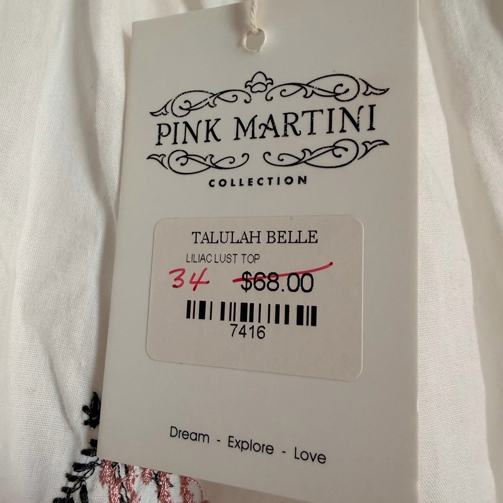 Pink Martini Women’s Floral Off-Shoulder White Top size Small - Picture 5 of 6